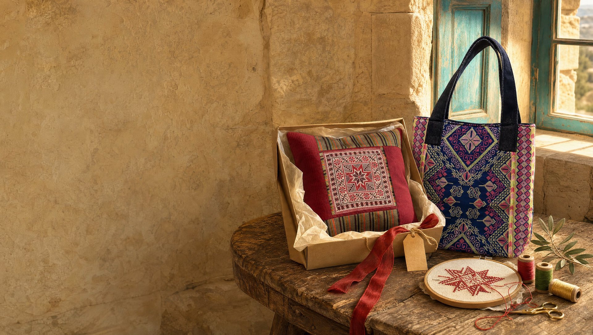 Embroidered cushion cover gift box and tote bag Embroidered cushion cover gift box and tote bag – Lamset Ebdaa