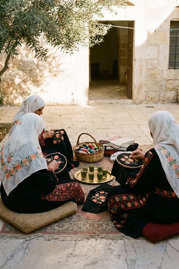 Jordanian women artisans hand-embroidering